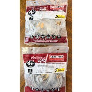 3 WIRE 40AMP 4 FT ELECTRIC RANGE CORD CERTIFIED APPLIANCE ACCESSORIES Lot of 2 N